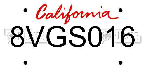 8VGS016 California License Plate