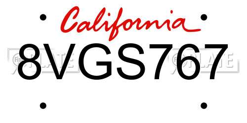 8VGS767 California License Plate