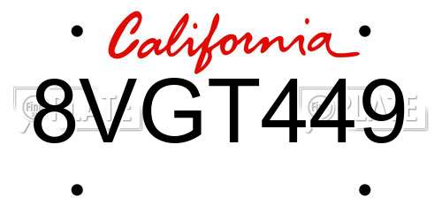 8VGT449 California License Plate