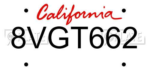 8VGT662 California License Plate