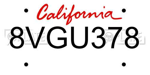 8VGU378 California License Plate
