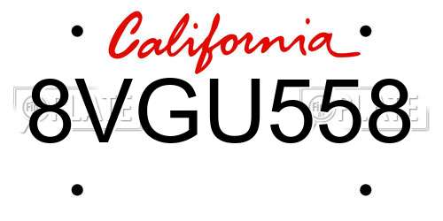8VGU558 California License Plate