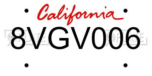 8VGV006 California License Plate
