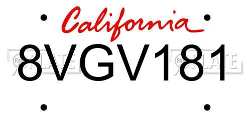8VGV181 California License Plate