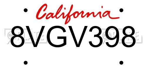 8VGV398 California License Plate
