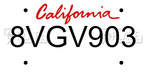 8VGV903 California License Plate