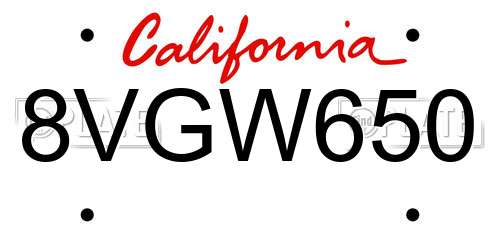 8VGW650 California License Plate