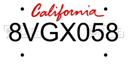 8VGX058 California License Plate