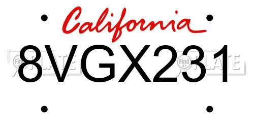 8VGX231 California License Plate