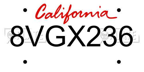 8VGX236 California License Plate