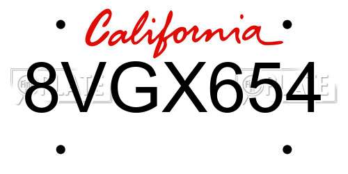8VGX654 California License Plate