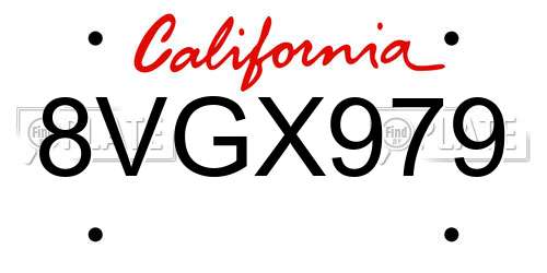 8VGX979 California License Plate