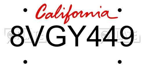 8VGY449 California License Plate