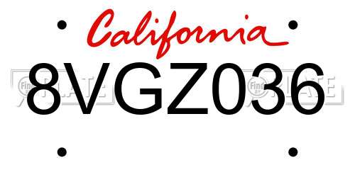 8VGZ036 California License Plate