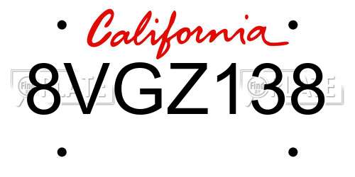 8VGZ138 California License Plate