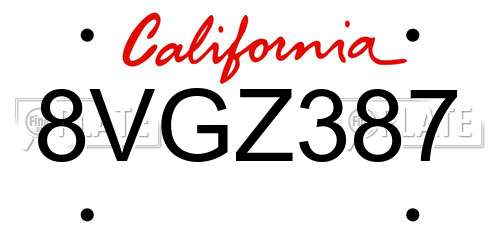 8VGZ387 California License Plate