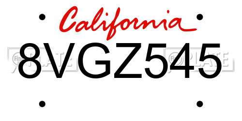 8VGZ545 California License Plate