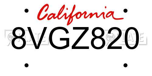 8VGZ820 California License Plate
