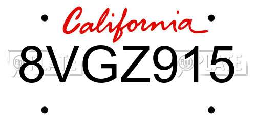 8VGZ915 California License Plate
