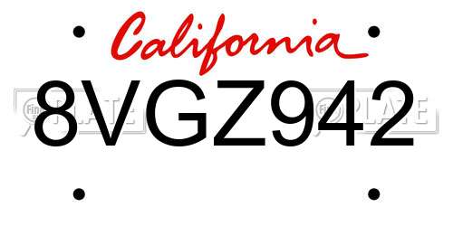 8VGZ942 California License Plate