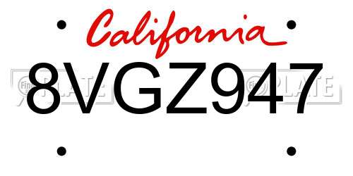 8VGZ947 California License Plate