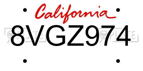 8VGZ974 California License Plate
