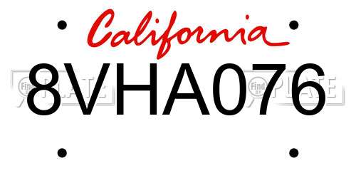 8VHA076 California License Plate