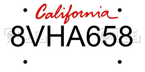 8VHA658 California License Plate