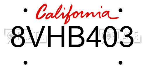 8VHB403 California License Plate