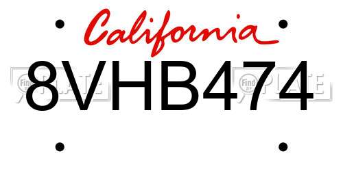 8VHB474 California License Plate