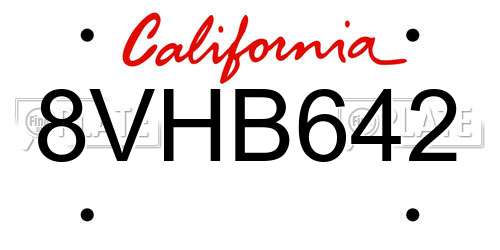 8VHB642 California License Plate