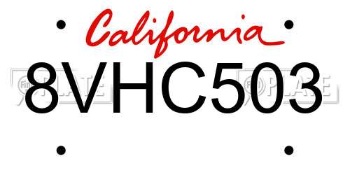 8VHC503 California License Plate
