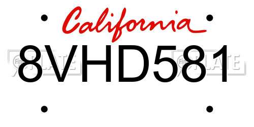 8VHD581 California License Plate