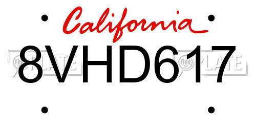 8VHD617 California License Plate