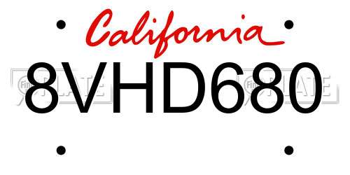 8VHD680 California License Plate