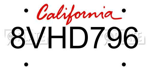 8VHD796 California License Plate