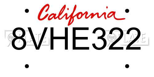 8VHE322 California License Plate