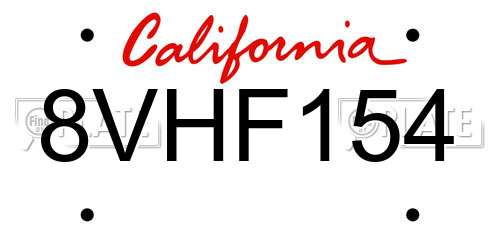 8VHF154 California License Plate