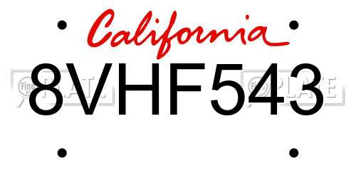 8VHF543 California License Plate