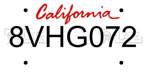 8VHG072 California License Plate