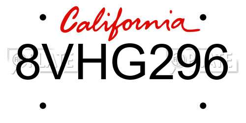 8VHG296 California License Plate