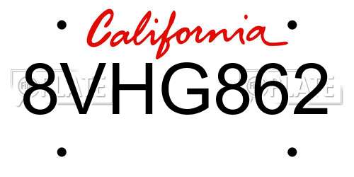 8VHG862 California License Plate