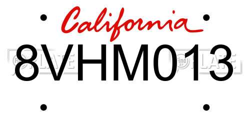 8VHM013 California License Plate