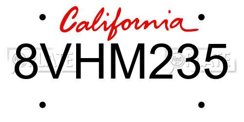 8VHM235 California License Plate