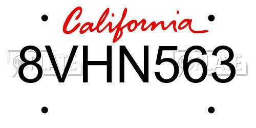 8VHN563 California License Plate