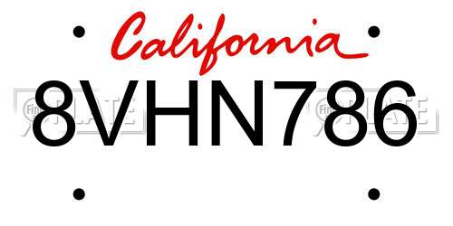 8VHN786 California License Plate