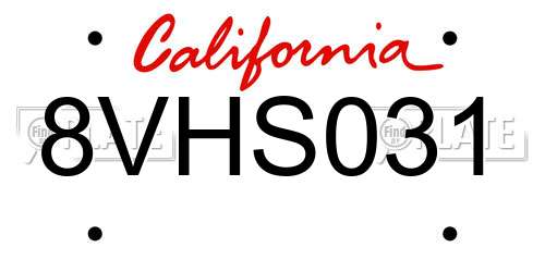 8VHS031 California License Plate