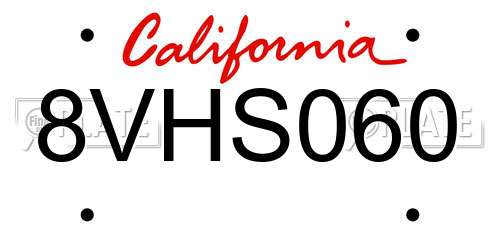 8VHS060 California License Plate