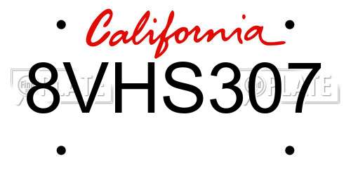 8VHS307 California License Plate
