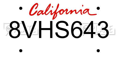 8VHS643 California License Plate
